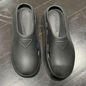 Prada Men's Black Rubber Slip-Ons